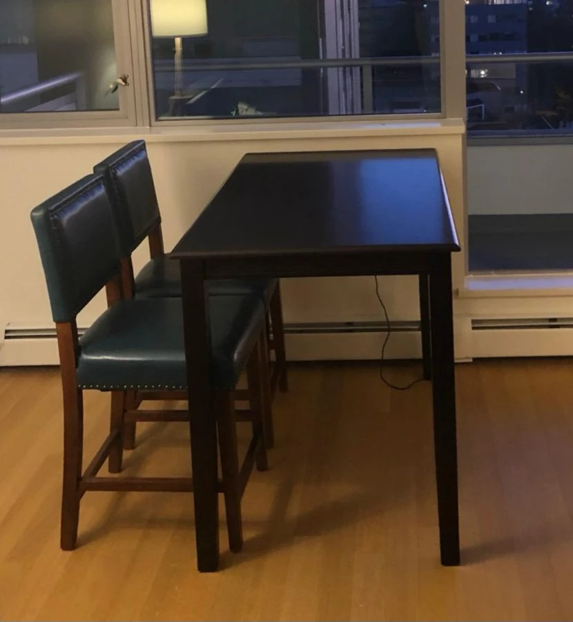 Dark Brown Pub Dining Table with 2 tall Chairs