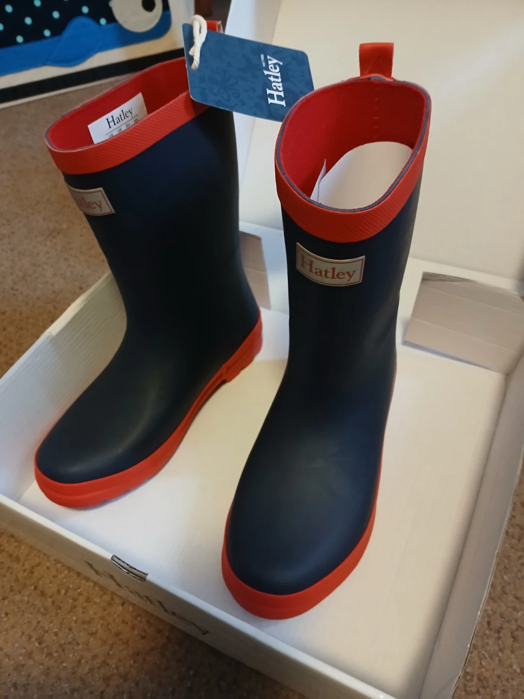 Hatley Kids Rain Boots - 22cm Size US 2, EU 33, Navy/Red - New!