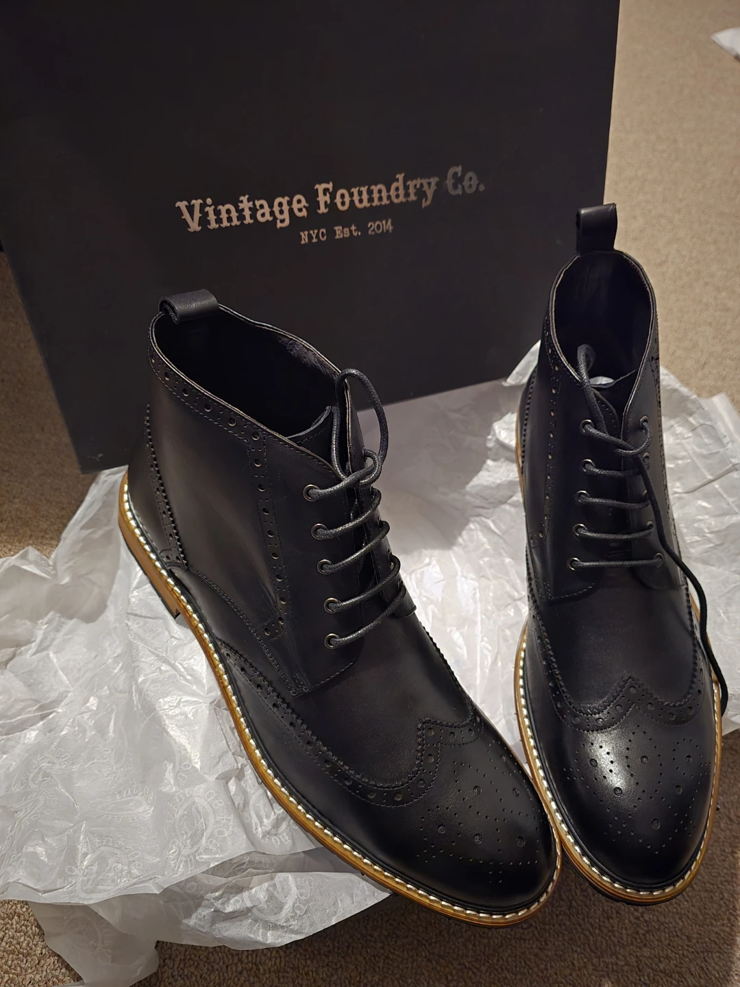 Vintage Foundry Co. Black Leather Wingtip Boots Size 12