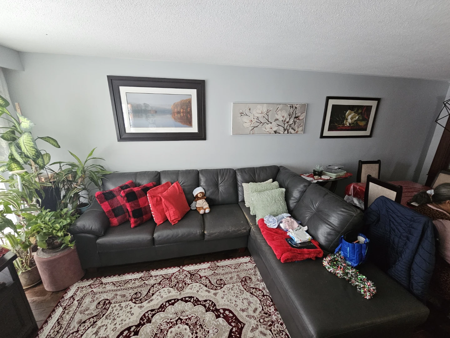 Leather-like Sectional Sofa - Dark Grey - photo 4