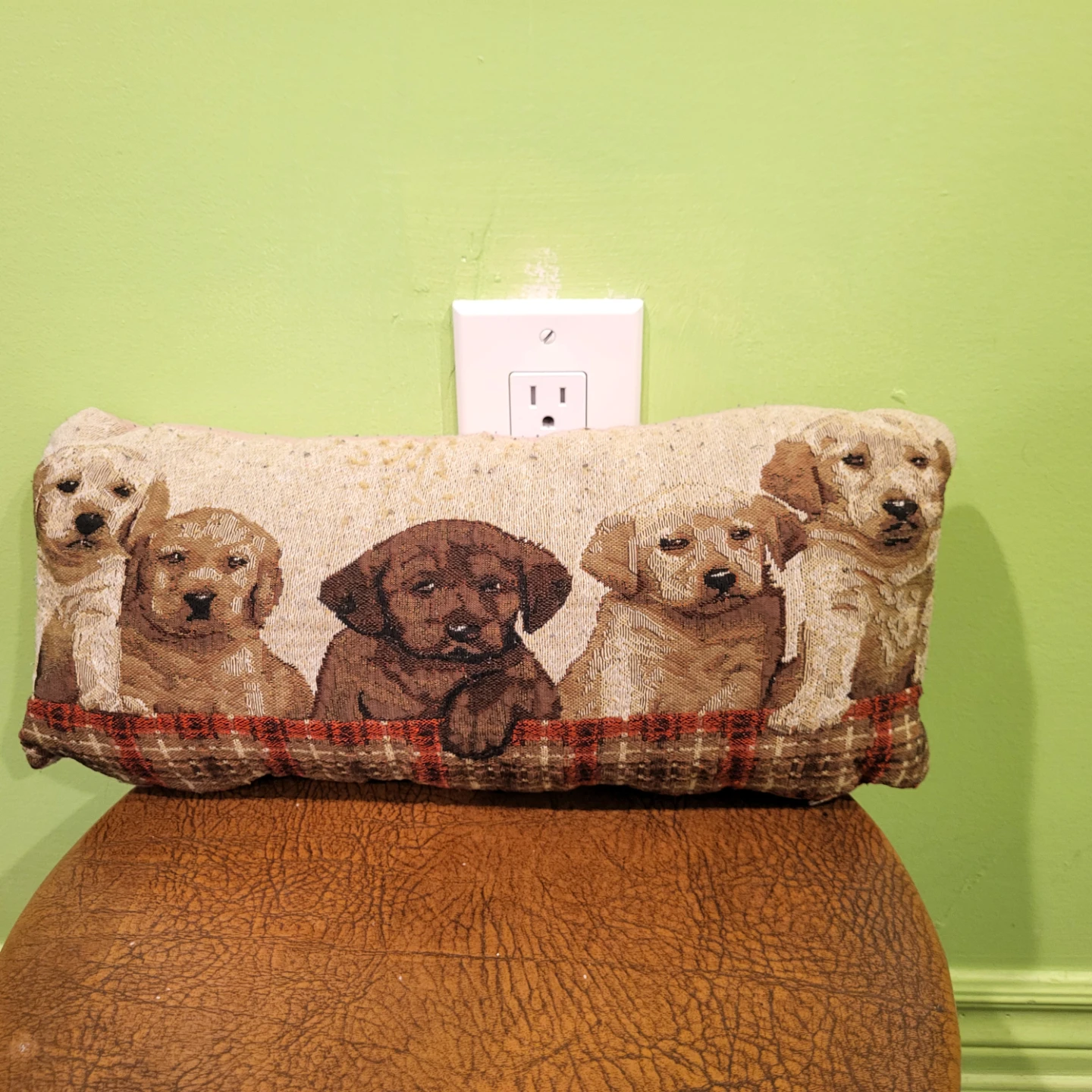 Tapestry Accent Pillow with Puppies