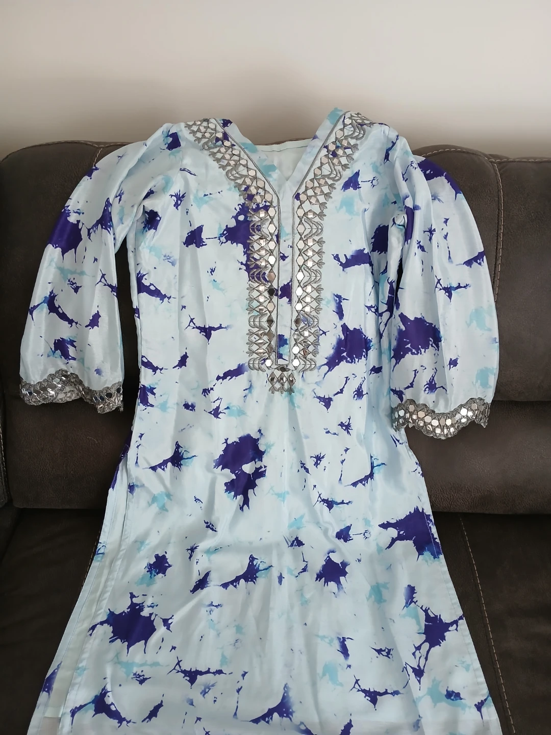 Light Blue Printed Kurti with Pants and Dupatta