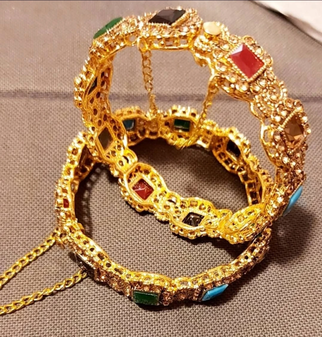 Gold Colourful Stone Bangles