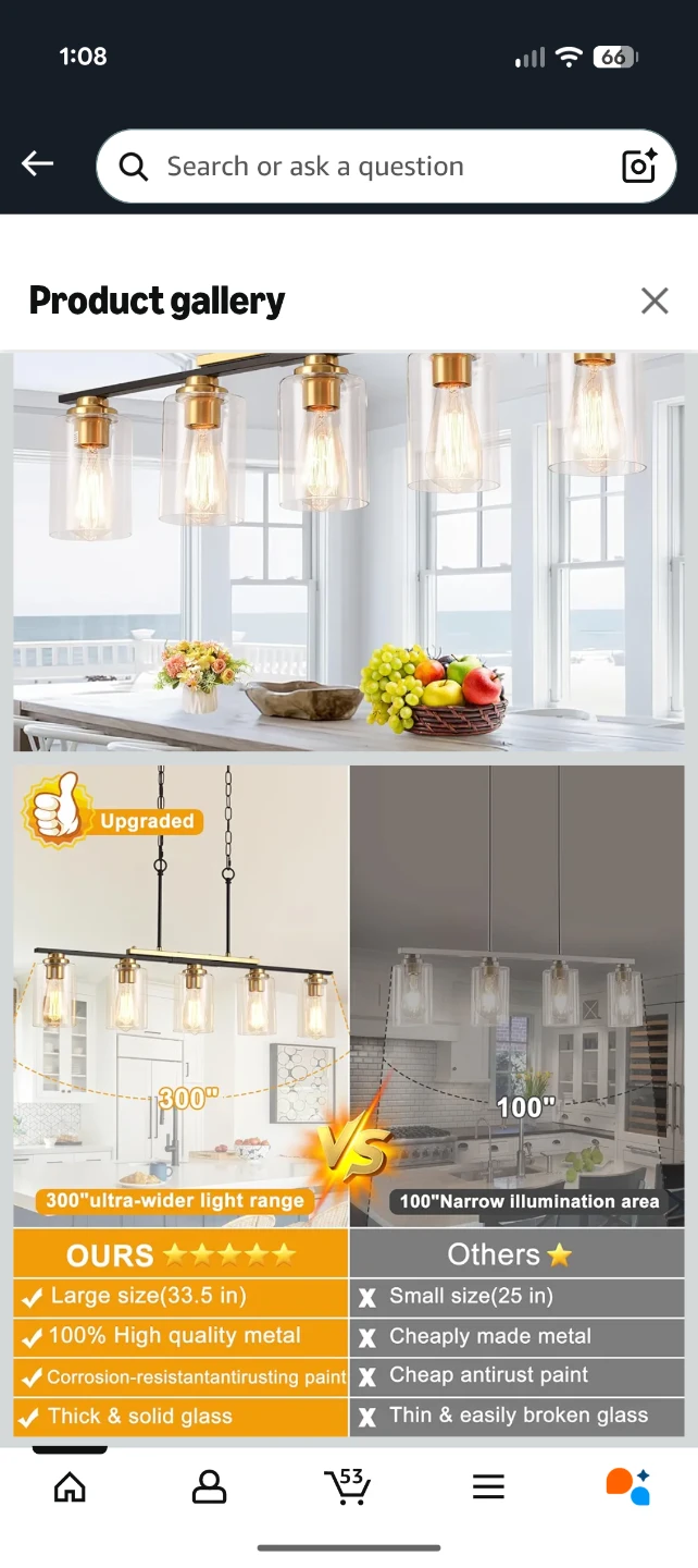 5-Light Farmhouse Linear Island Light Fixture - photo 2