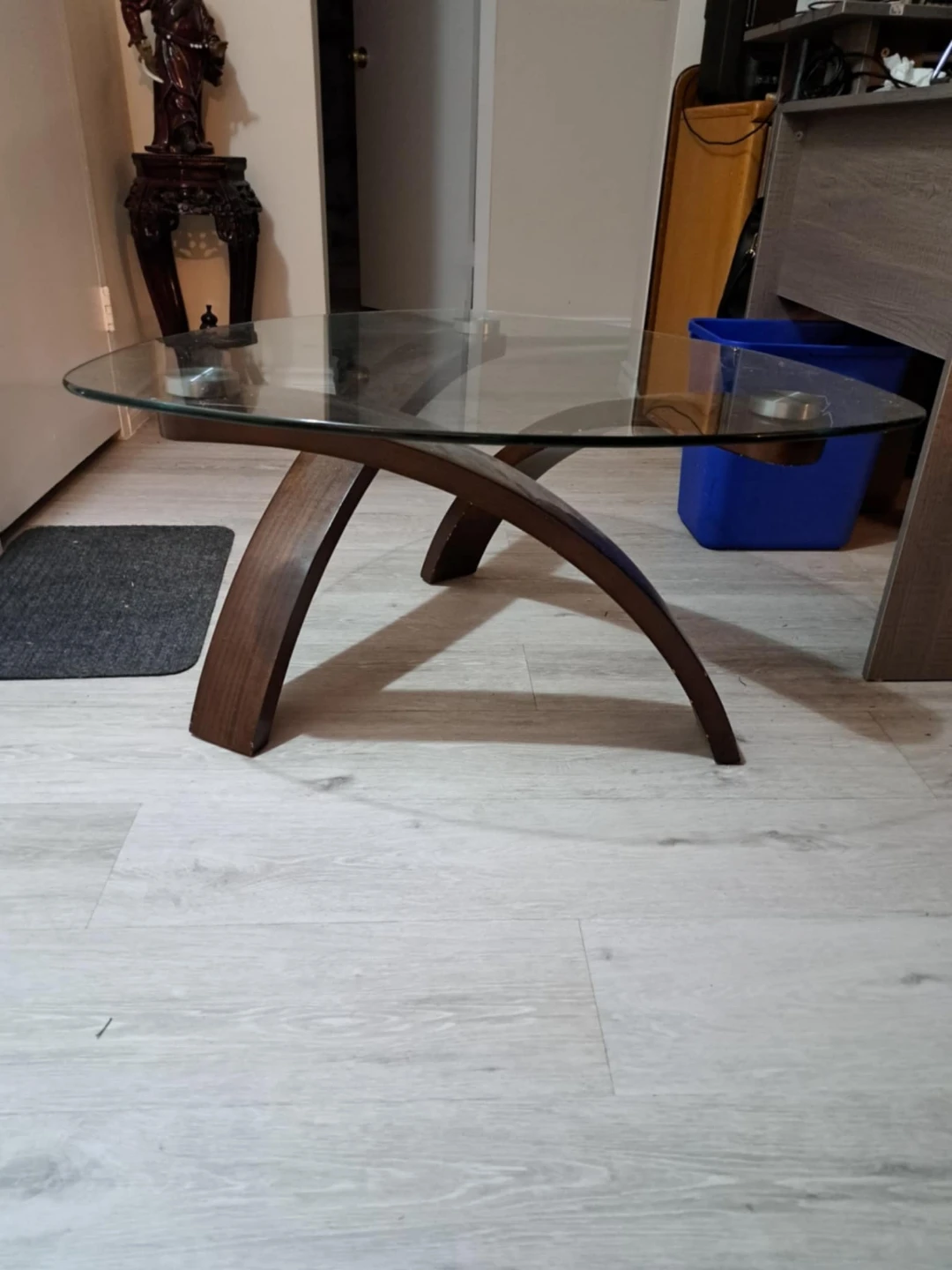 Glass Top Coffee Table with Wooden Base - photo 2