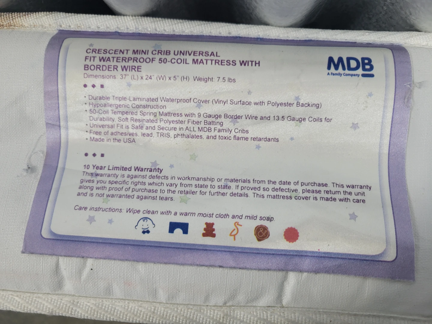 MDB Crescent Mini Crib Mattress - Waterproof - photo 2