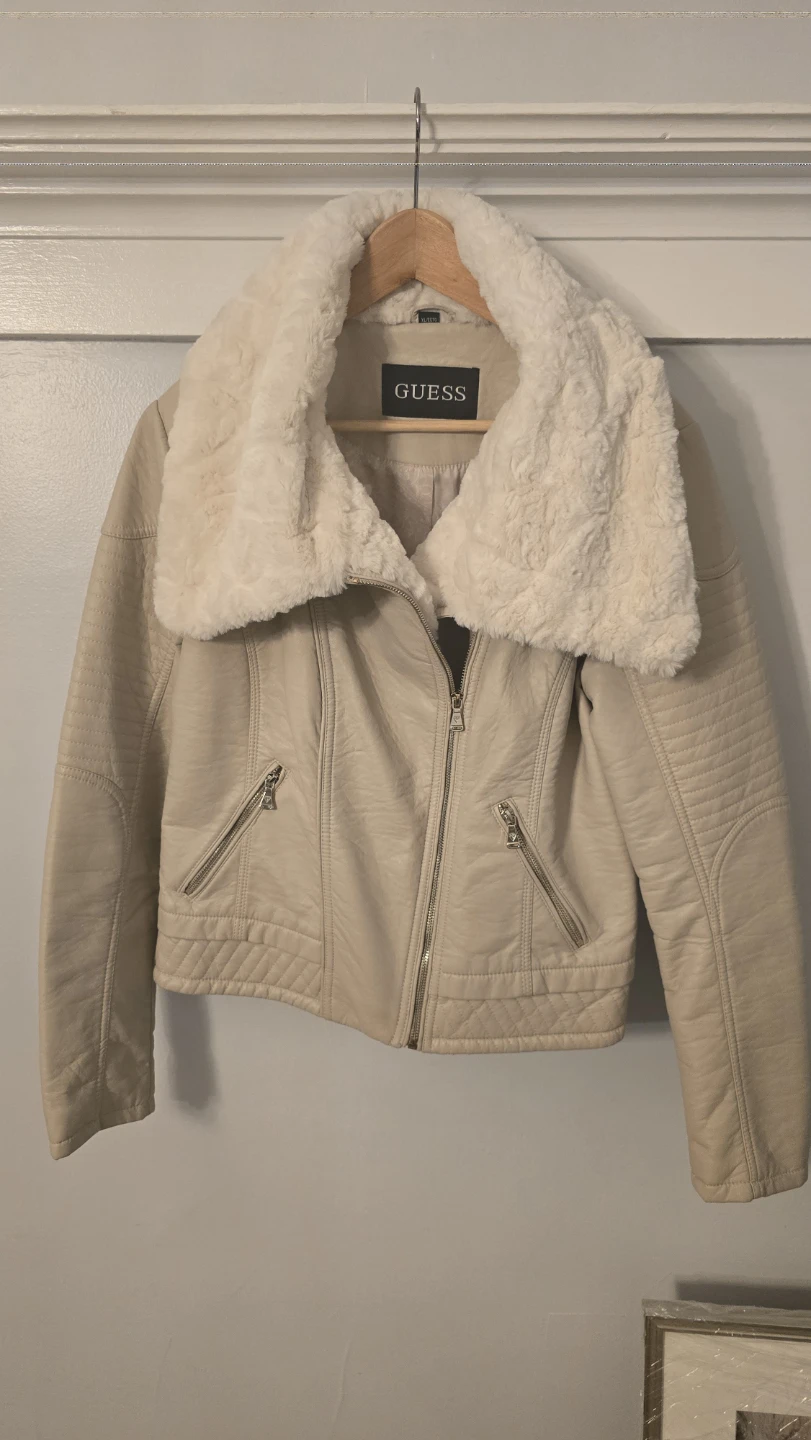 Guess Faux Leather Jacket with Fur Collar