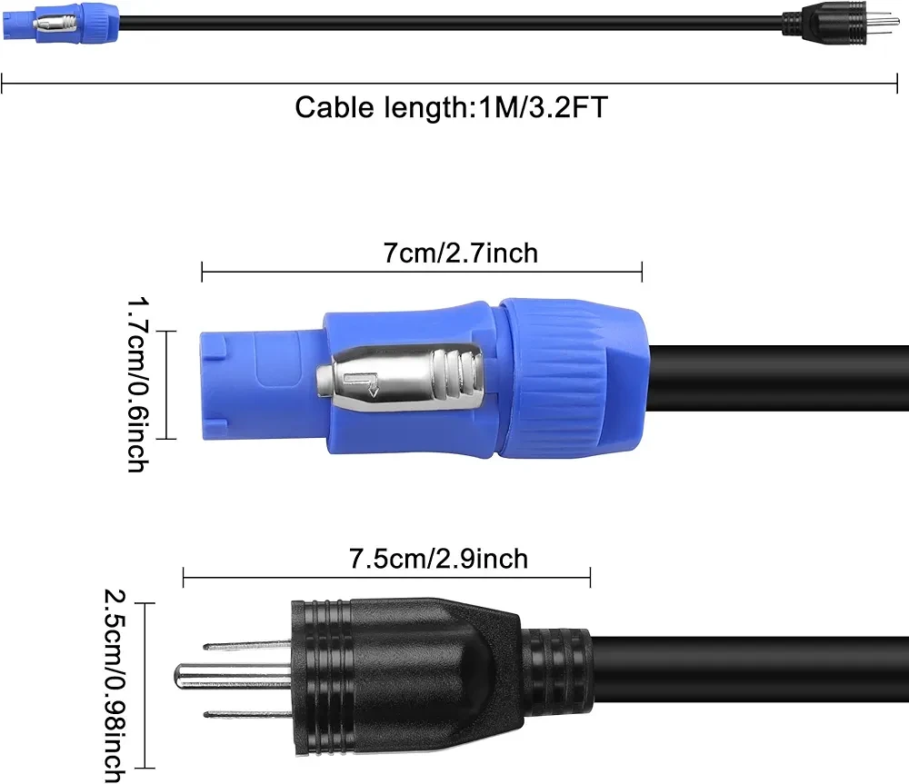 NEMA 5-15P to Blue PowerCON Cable - 3.2FT - photo 2