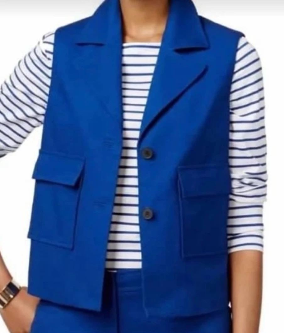 Anne Klein Mariner Vest, Size 16, Blue