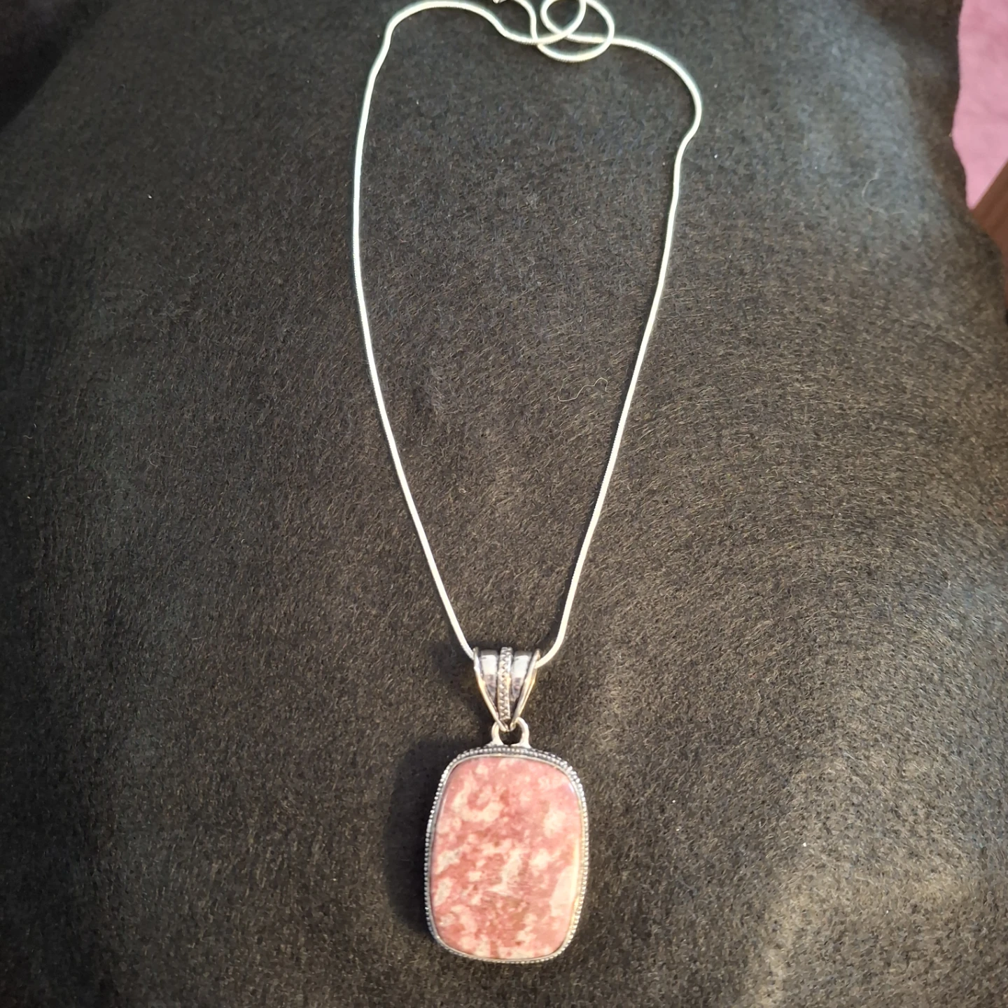 Pendant with Pink Rhodochrosite and Sterling Silver Chain - photo 2