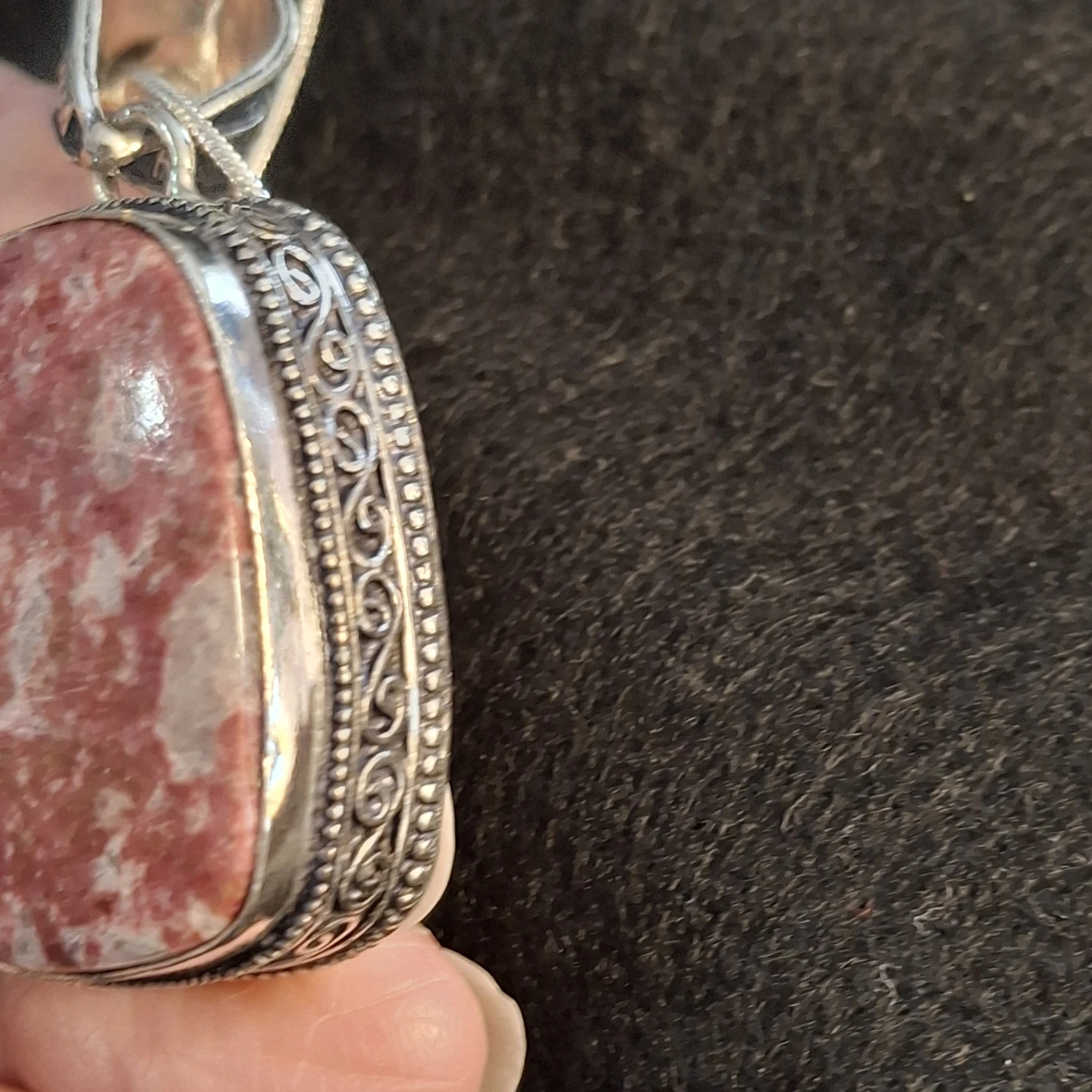 Pendant with Pink Rhodochrosite and Sterling Silver Chain - photo 3
