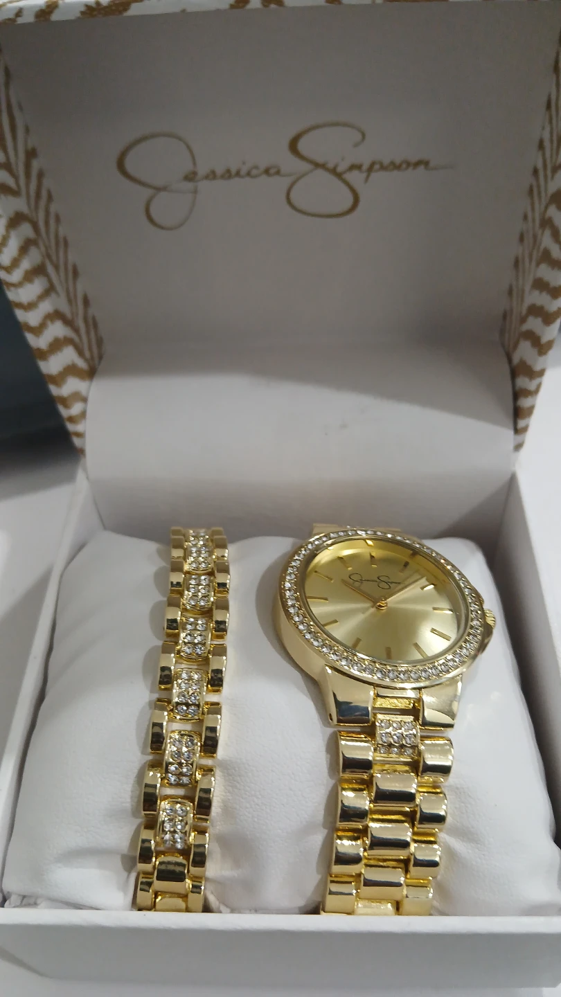 Jessica Simpson Gold Watch and Bracelet Set
