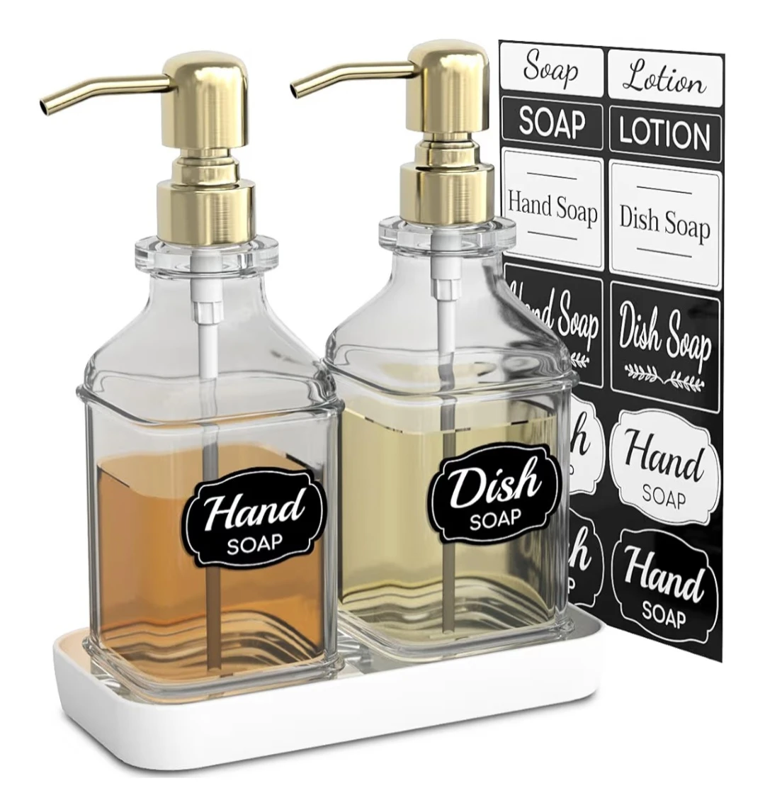 2-Pack Glass Soap Dispensers with Stainless Steel Pumps