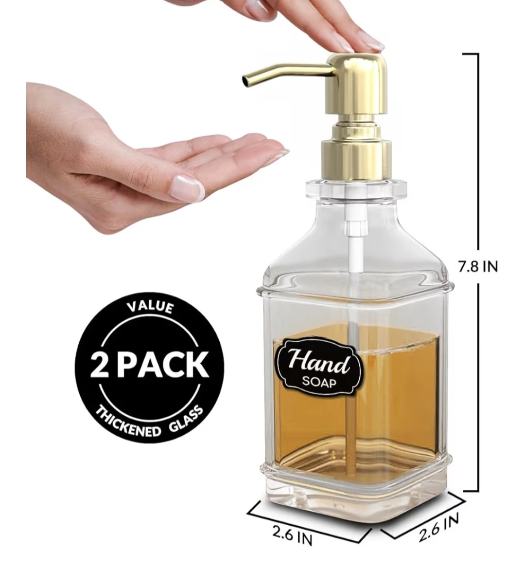 2-Pack Glass Soap Dispensers with Stainless Steel Pumps - photo 2