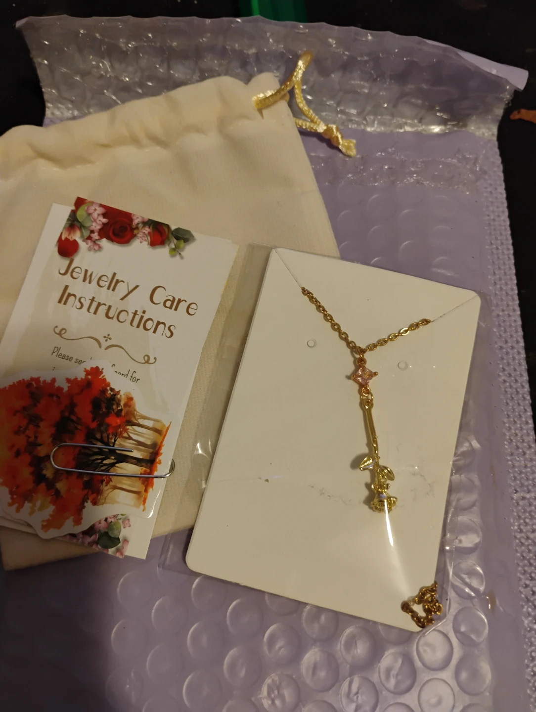Gold Rose Pendant Necklace - New
