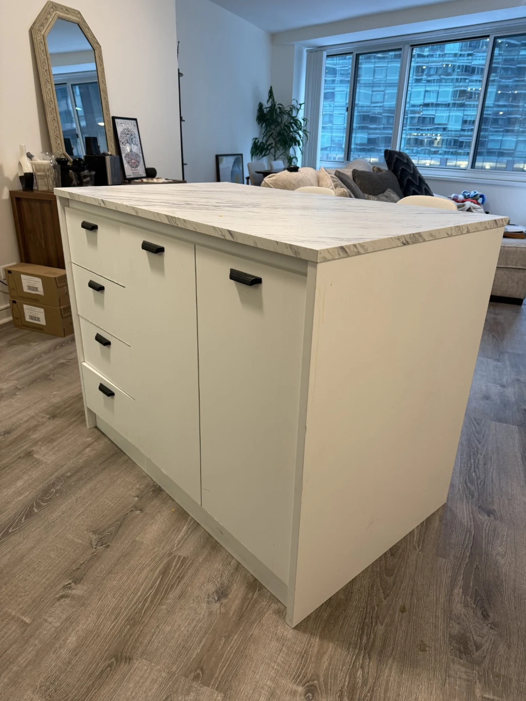 White Kitchen Island with Marble Countertop - photo 2