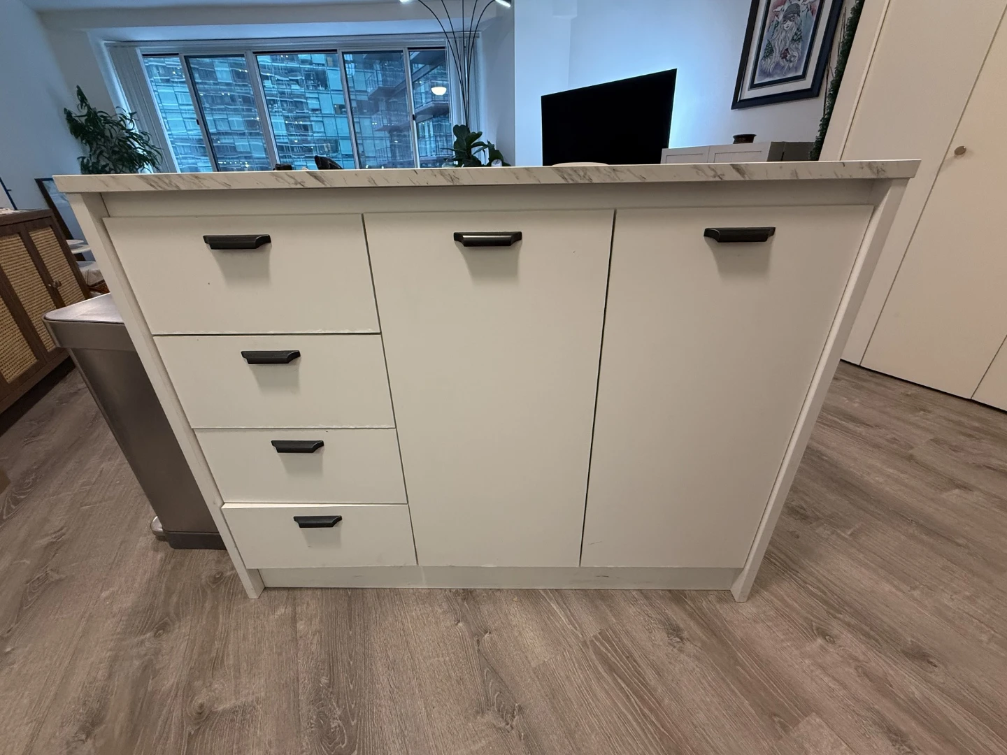 White Kitchen Island with Marble Countertop - photo 3