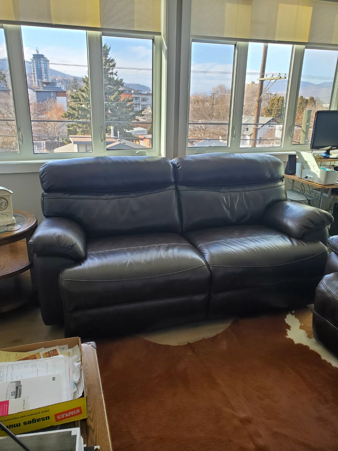 Brown Leather Reclining Loveseat Sofa