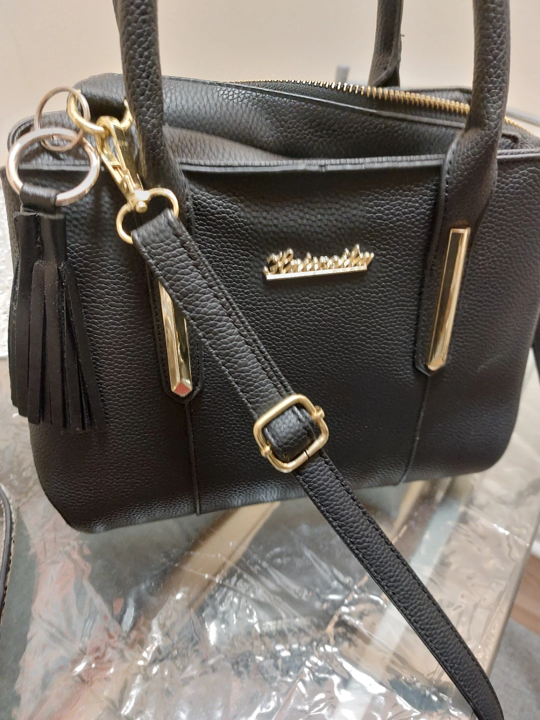 Black Faux Leather Satchel Handbag - photo 3