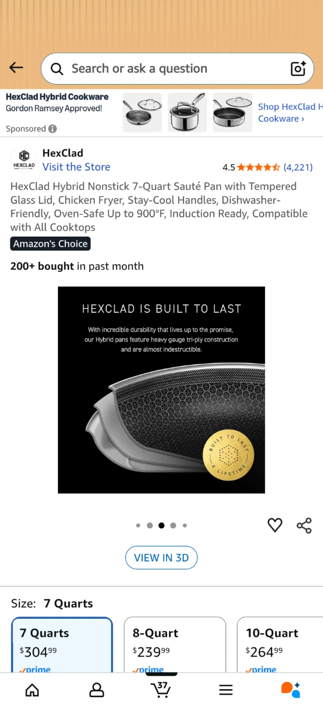 HexClad Hybrid Nonstick 7-Quart Sauté Pan with Lid - photo 5
