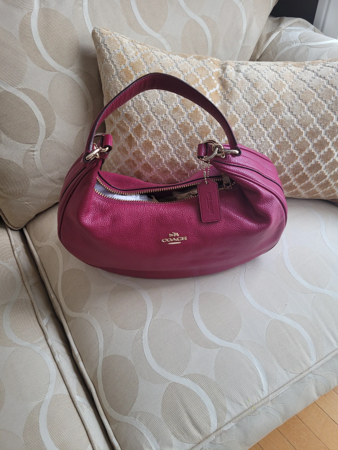 Authentic Coach Leather Hobo Shoulder Bag - Raspberry