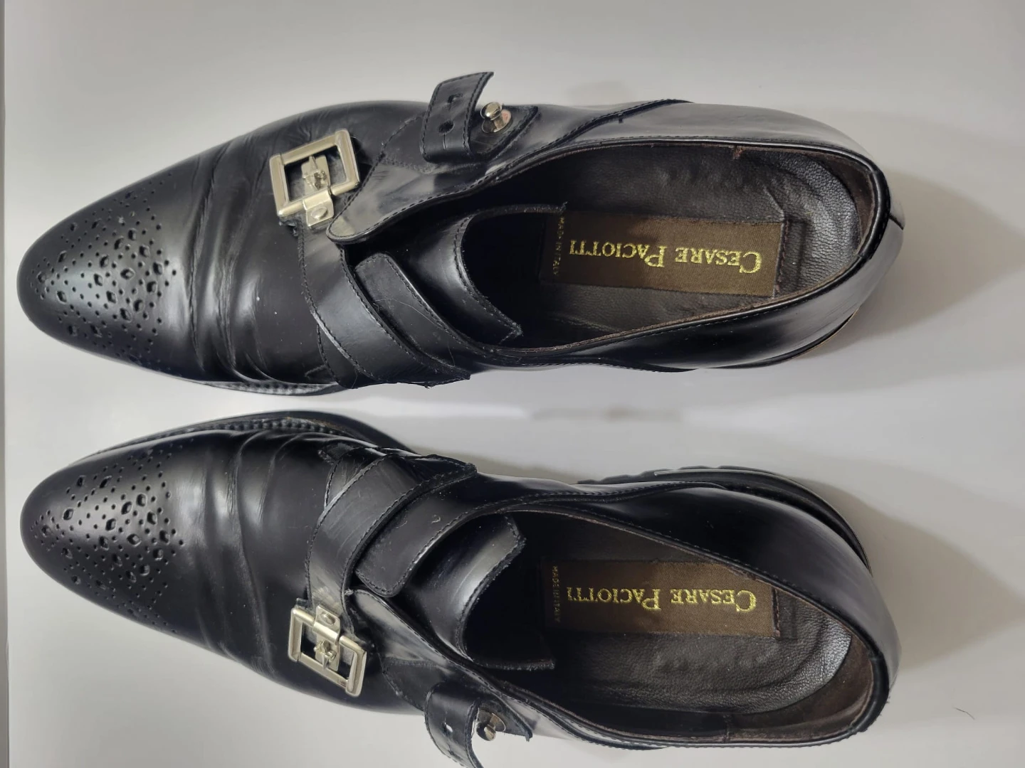 Cesare Paciotti Black Leather Monk Strap Shoes