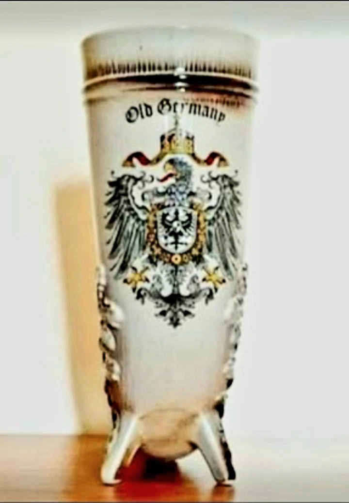 Vtg Rare German Hand Painted Textured Ceramic Horn Beer Stein
