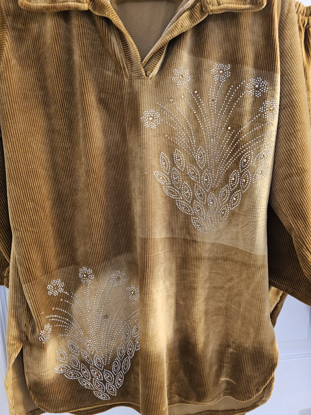 Brown Corduroy Pyjama Set with Rhinestone Embellishment - photo 2