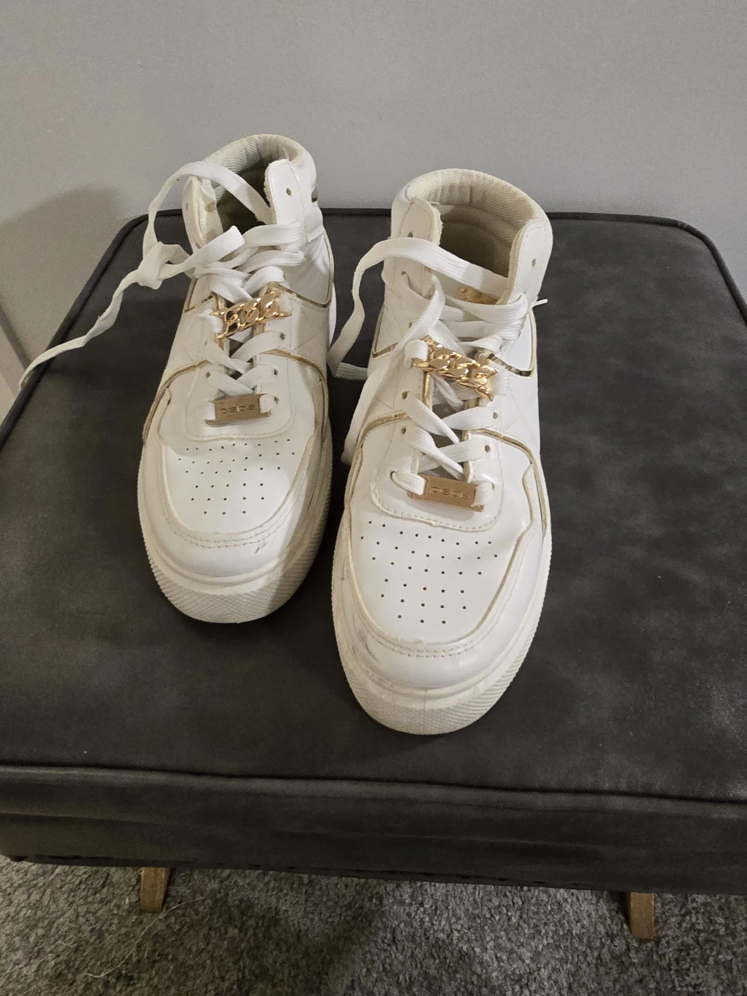 Bebe Monah High Top Sneakers - White/Gold - US 7.5 - photo 4