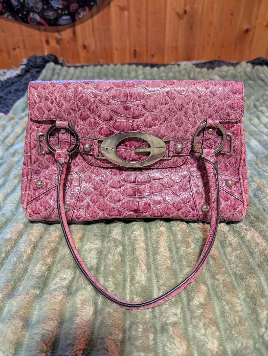 Guess pink alligator skin purse