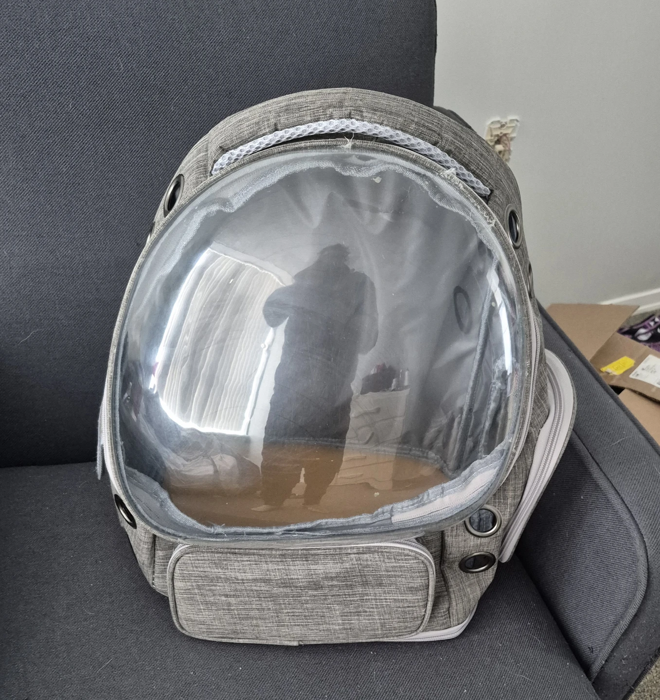 Grey Pet Carrier Backpack with Clear Bubble Dome