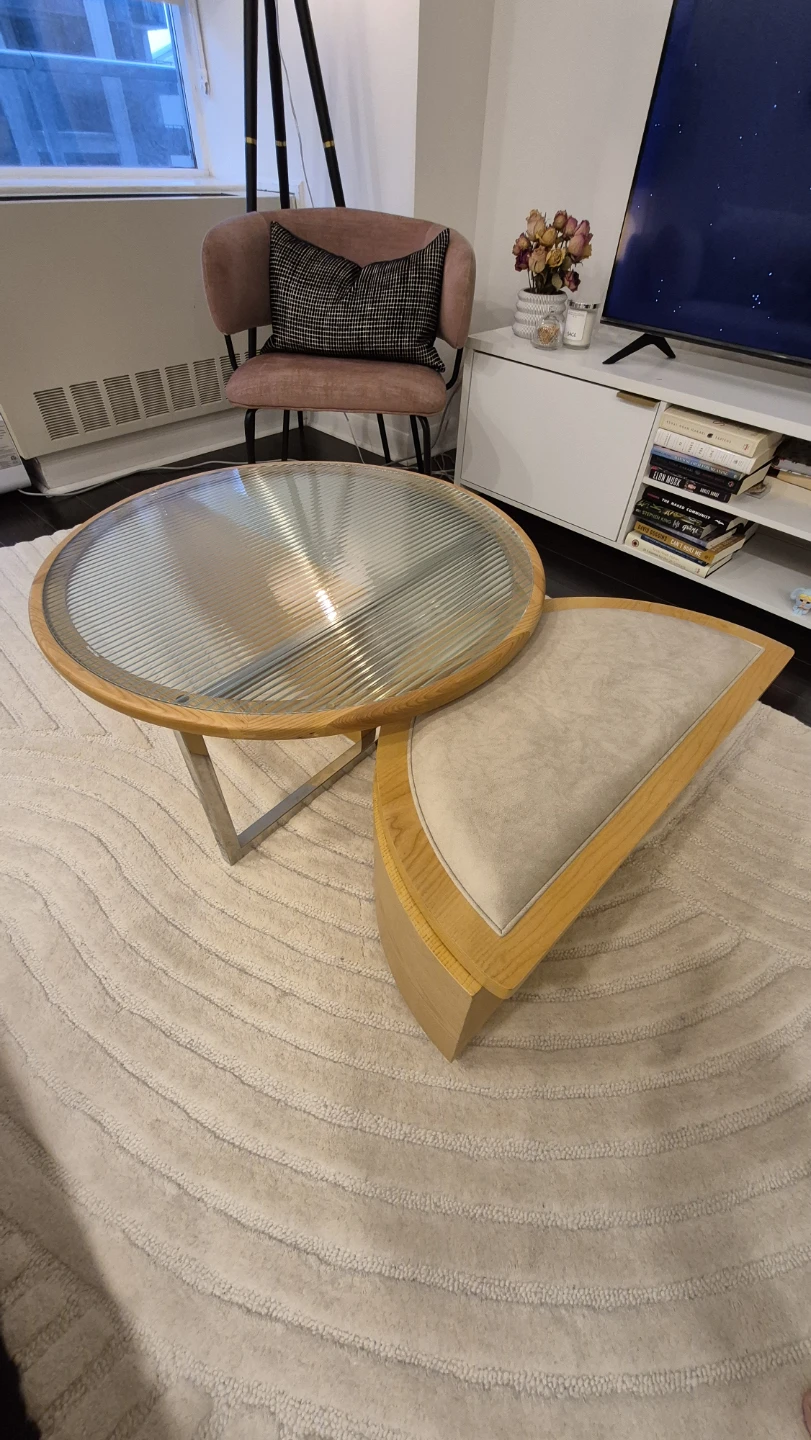 Unique Round Glass Coffee Table with Wooden Accent - photo 4