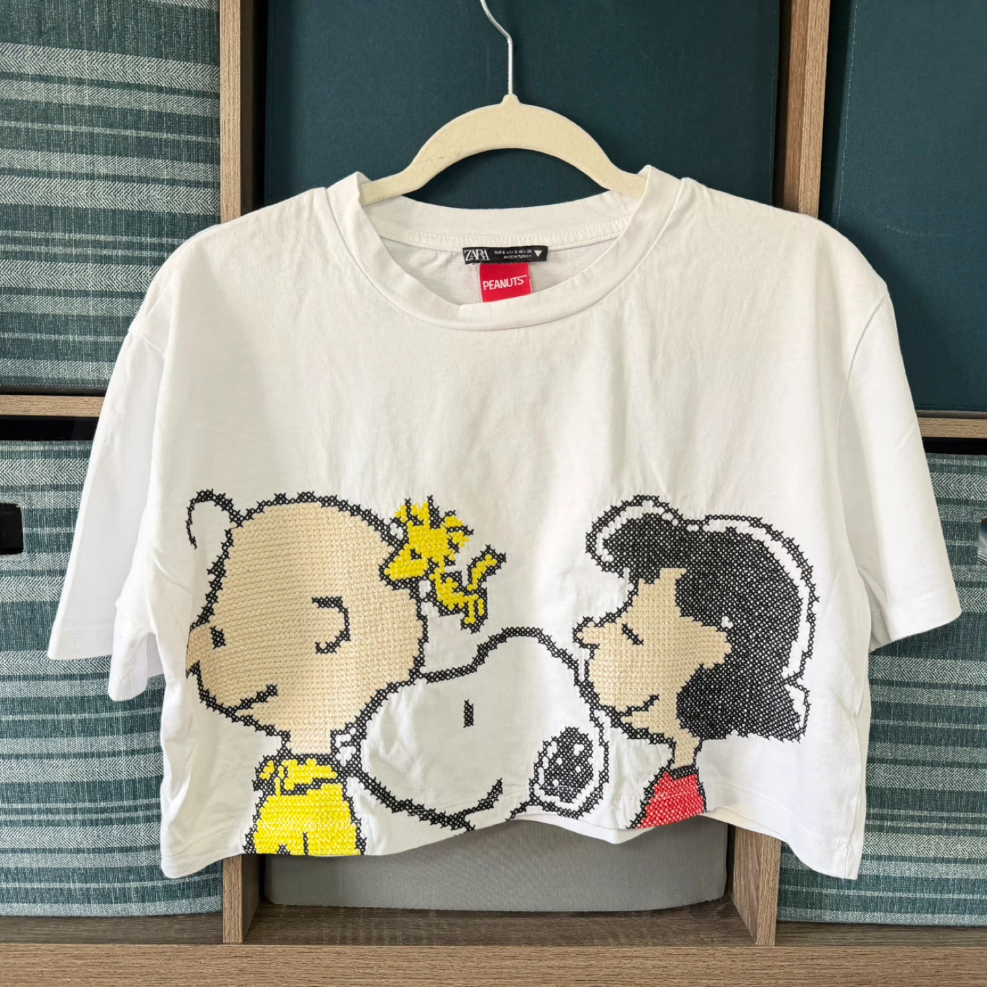ZARA PEANUTS shirt small women’s cross stitch embroidery snoopy - photo 3