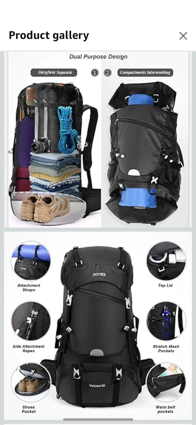 HOMIEE 50-60L Hiking Backpack - New!