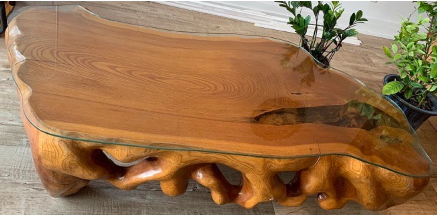 Unique Wood Coffee Table with Glass Top