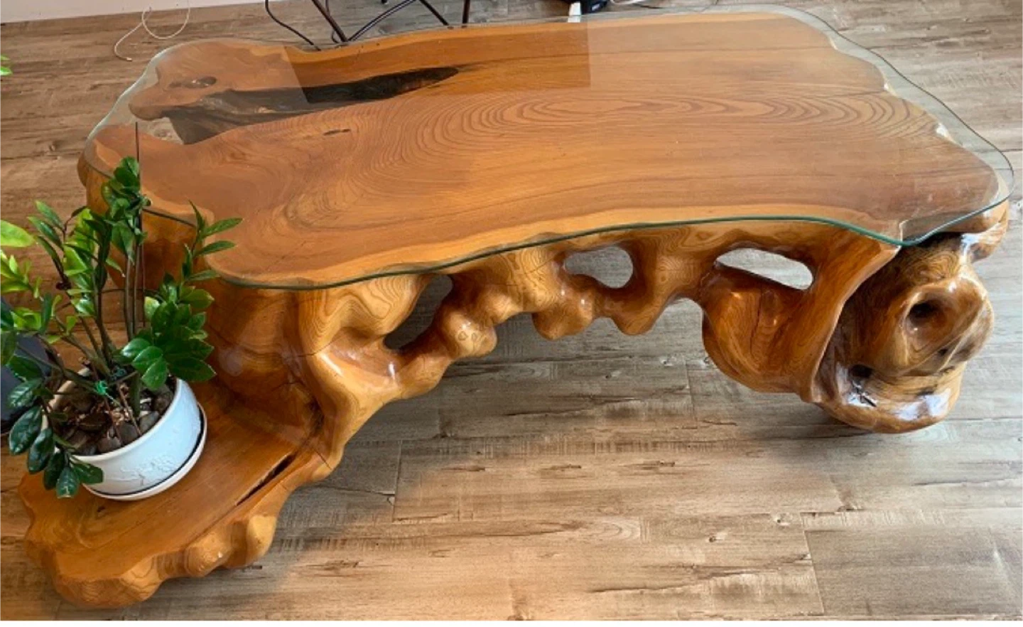Unique Wood Coffee Table with Glass Top - photo 2