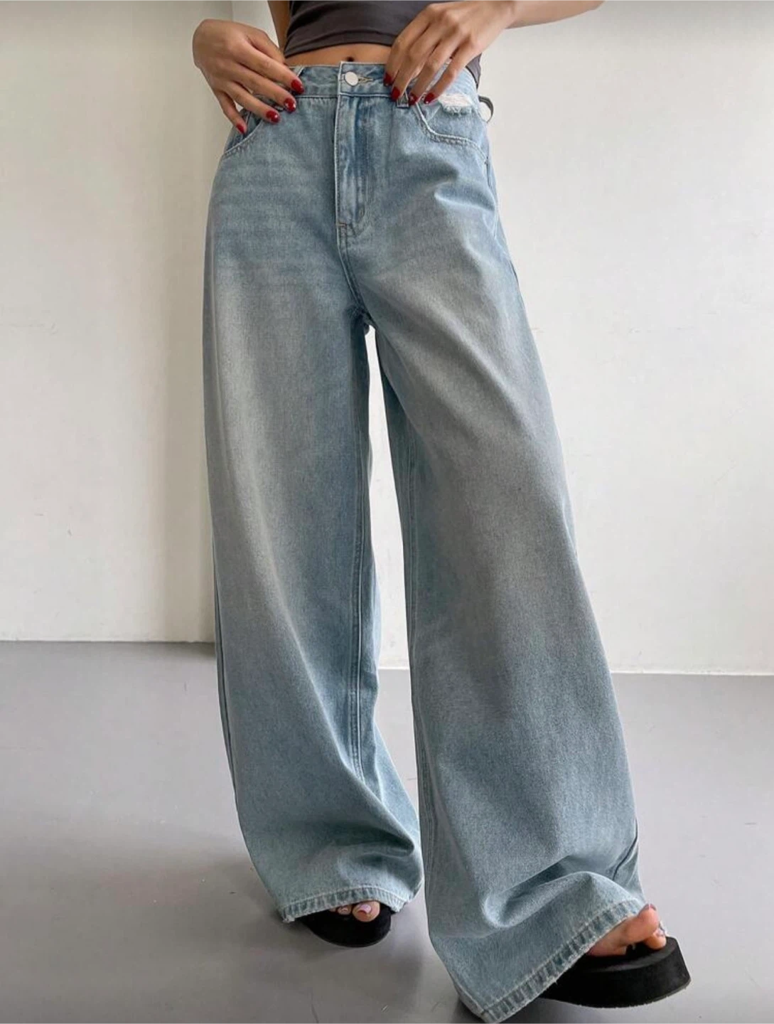 Wide Leg Denim Jeans - Light Wash - photo 2