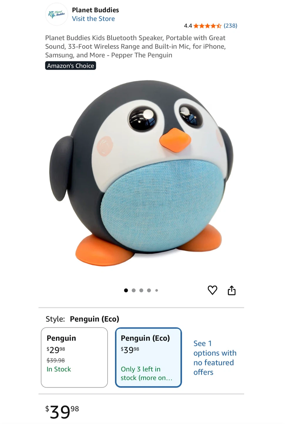 Planet Buddies Kids Bluetooth Speaker - Penguin (Eco) - photo 2