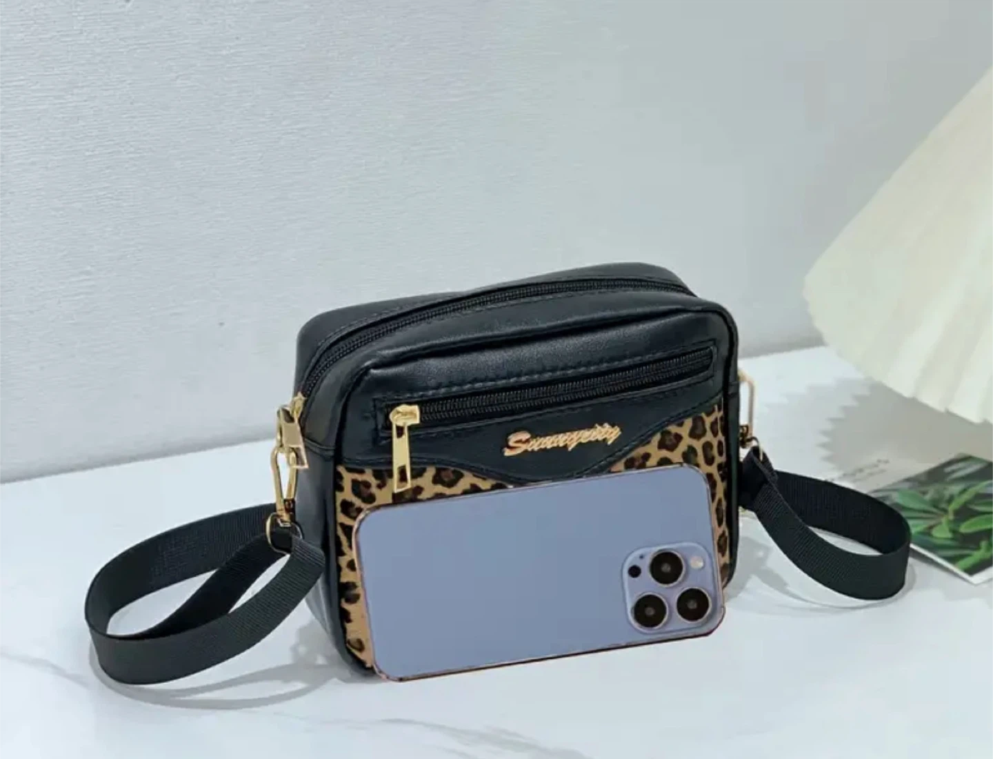 New! Black Leopard Print Crossbody Bag - photo 3