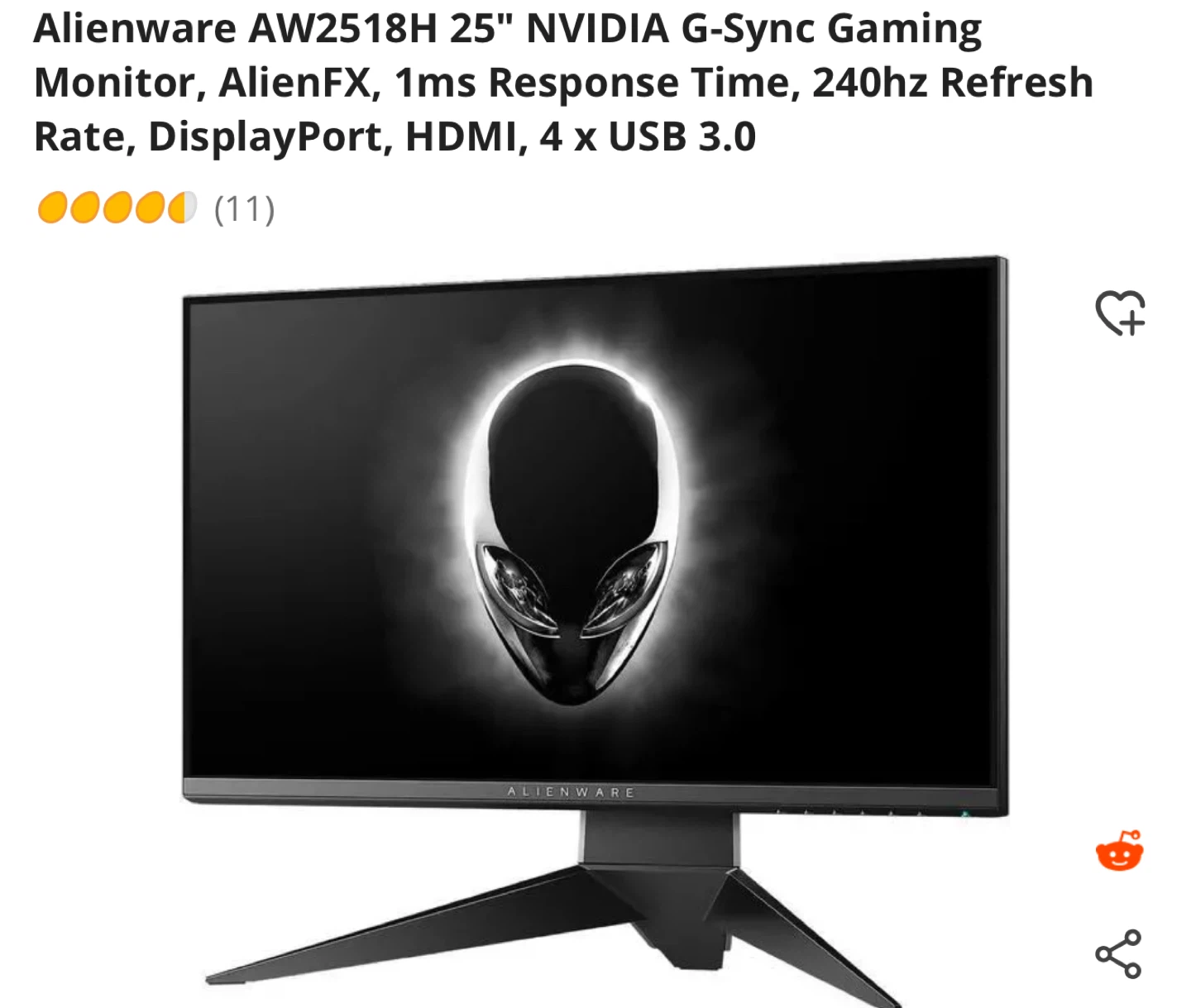 Alienware AW2518H 25" NVIDIA G-Sync, 240 hz Refresh