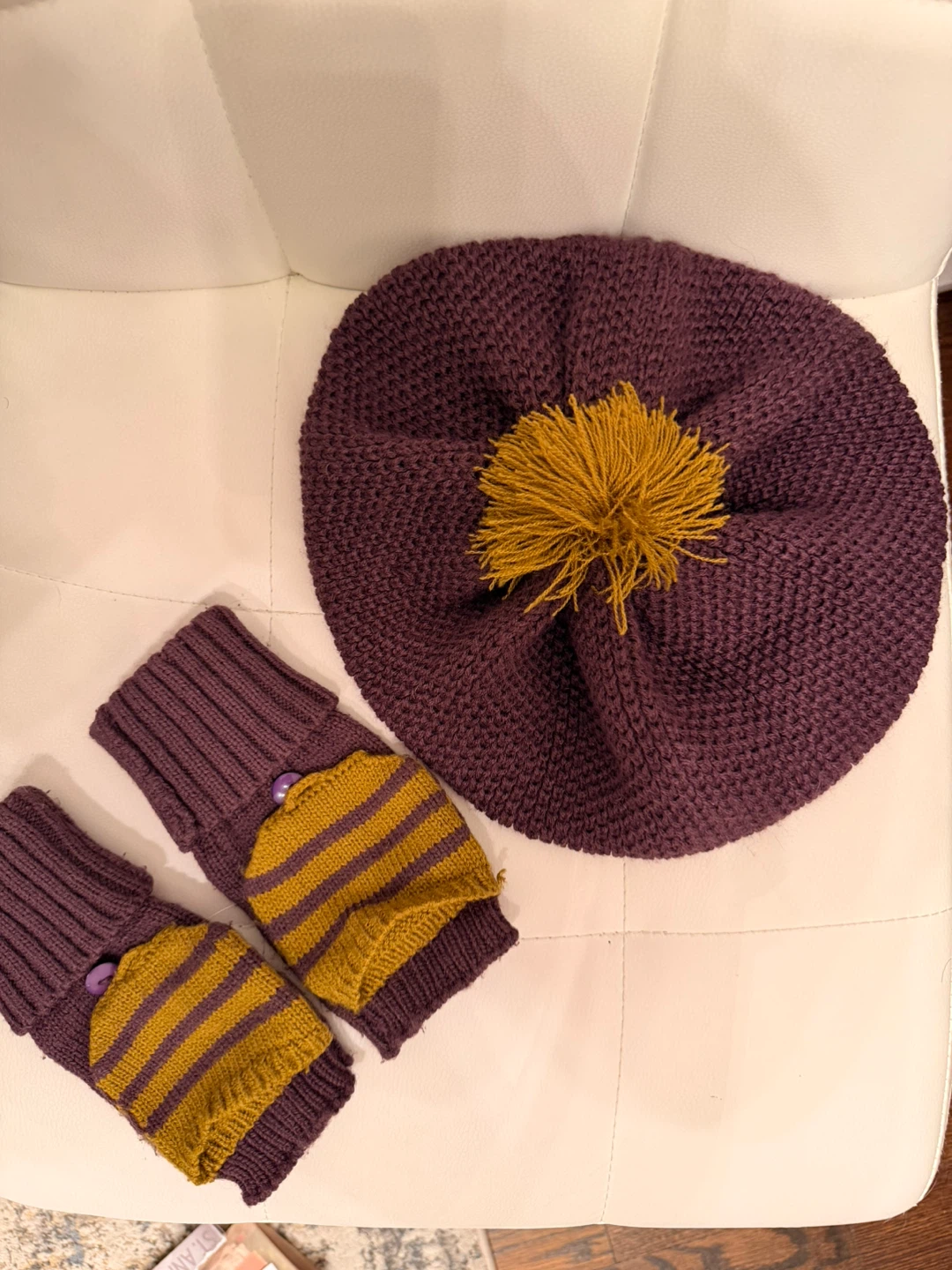 Purple & Mustard Wool Hat and Mitten Set - photo 2
