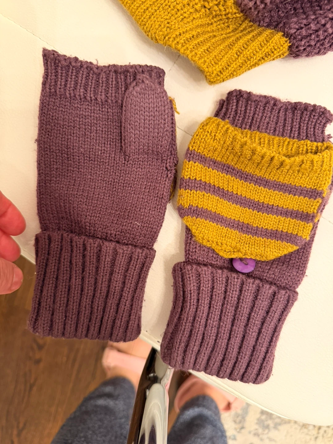 Purple & Mustard Wool Hat and Mitten Set - photo 4