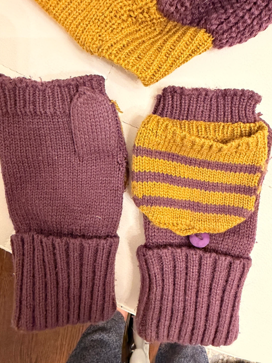Purple & Mustard Wool Hat and Mitten Set - photo 3