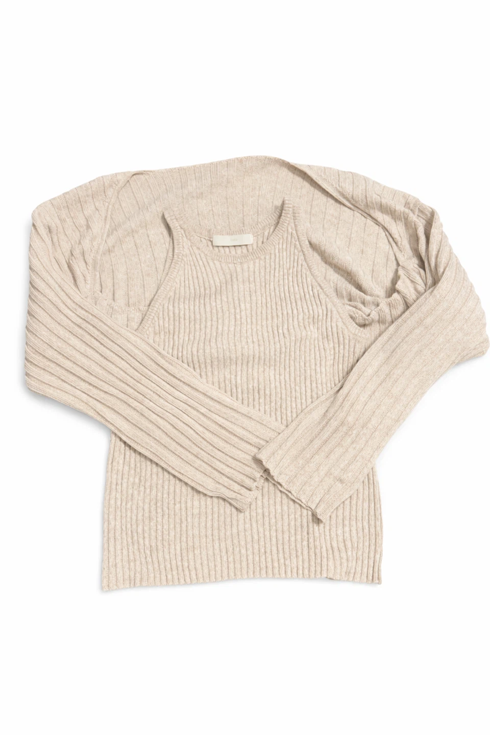 ouié Ribbed Knit Top – Beige (Size S)