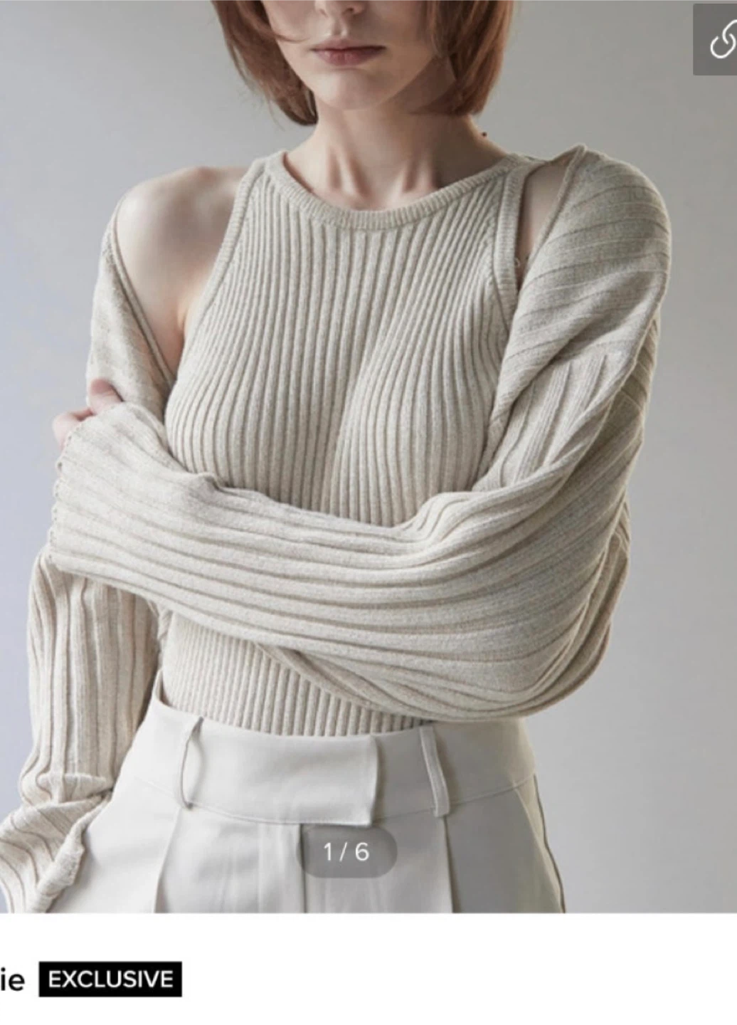 ouié Ribbed Knit Top – Beige (Size S) - photo 3