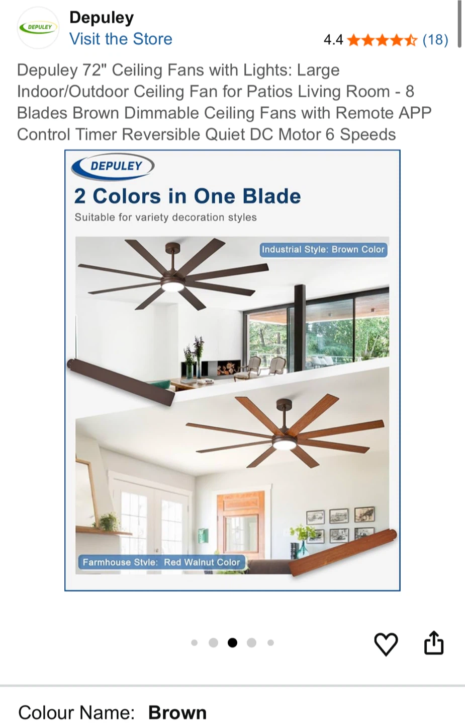 Depuley 72" Brown Ceiling Fan w/ Lights & Remote - photo 3