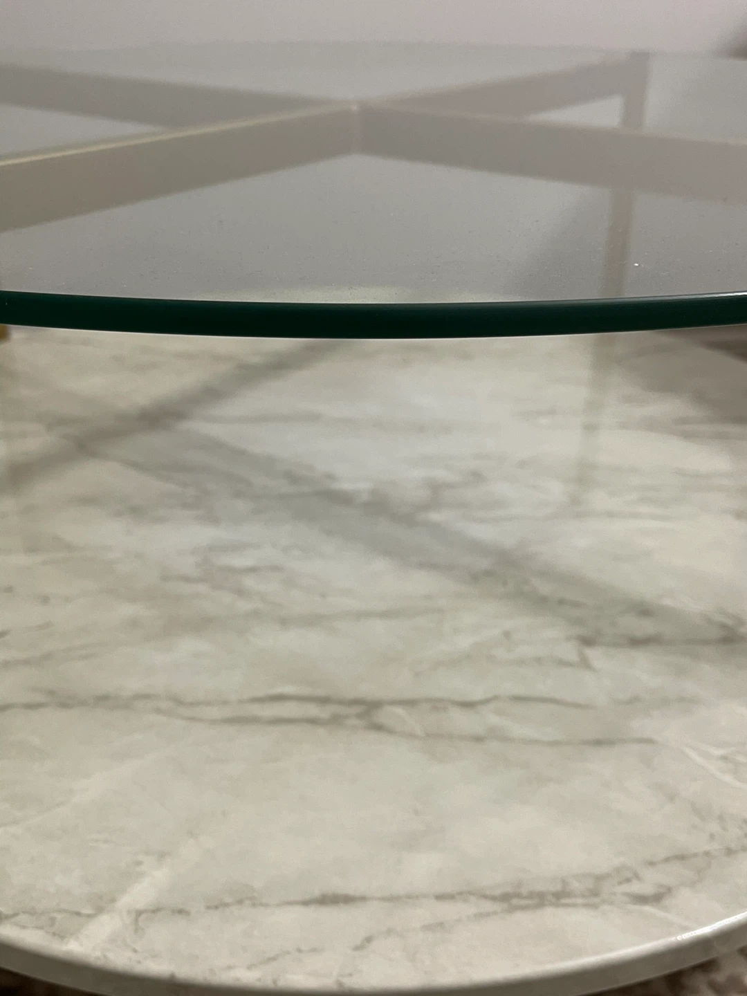 Round Glass Coffee Table with Marble Shelf - photo 5