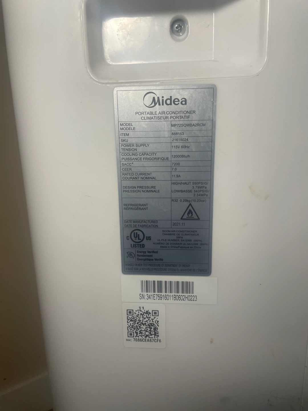 Midea Portable Air Conditioner - 7200 BTU - photo 3