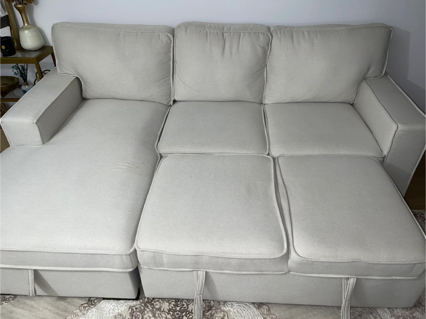 Beige left facing Sectional Sofa bed with Storage - photo 4