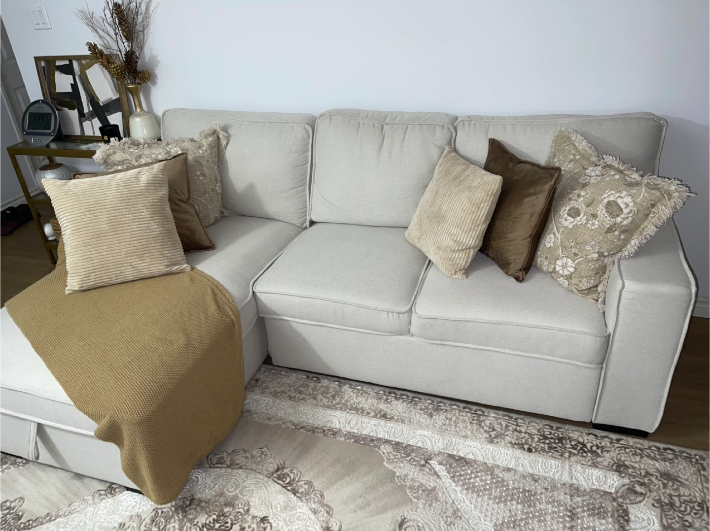 Beige left facing Sectional Sofa bed with Storage